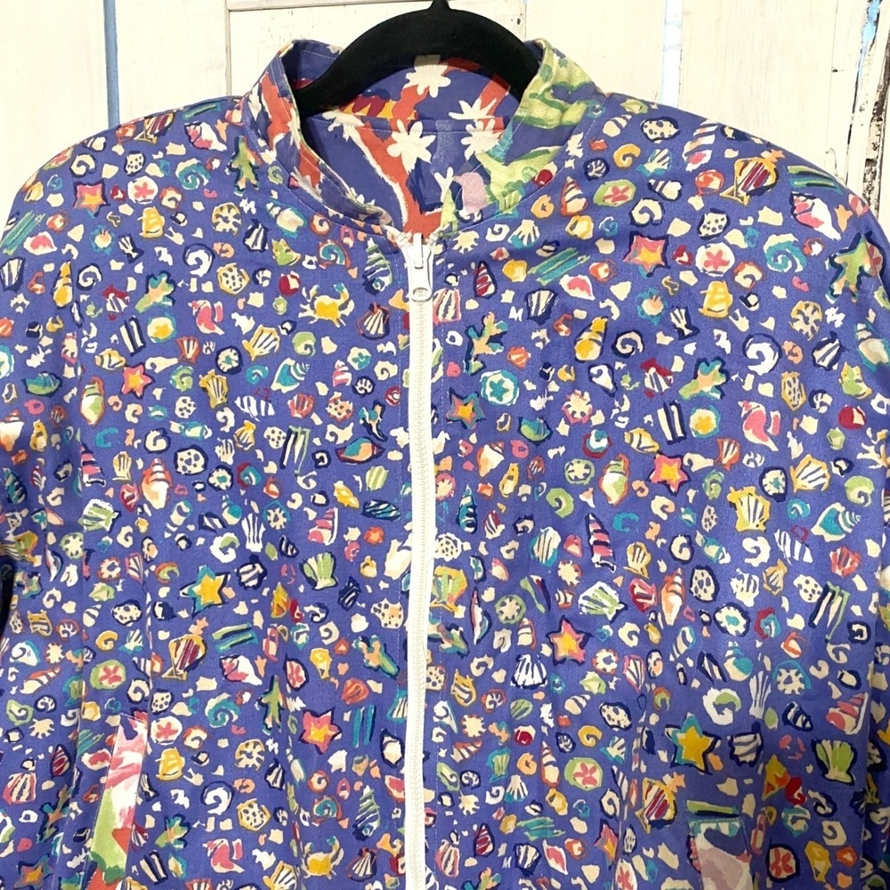 VTG 80s Reversible Bomber Jacket Ocean Themed Size Large Vibrant Rare EUC USA - Picture 6 of 15